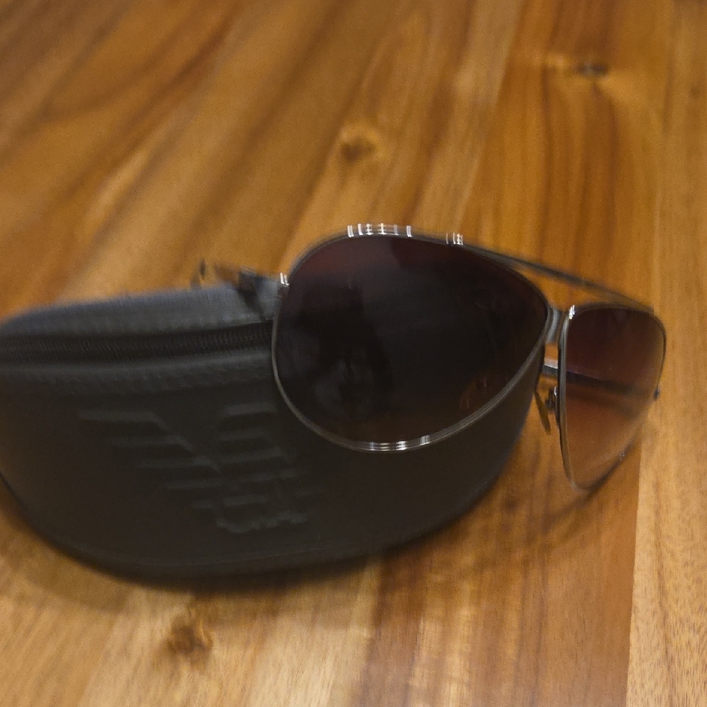 Emporio Armani Silver Aviator Sunglasses with Case